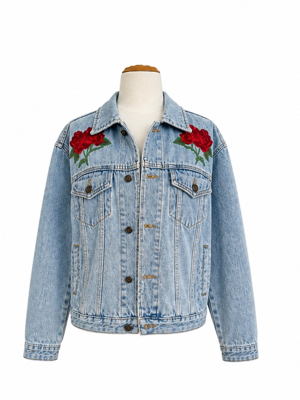 Embroidered Golden Rose Denim Jacket